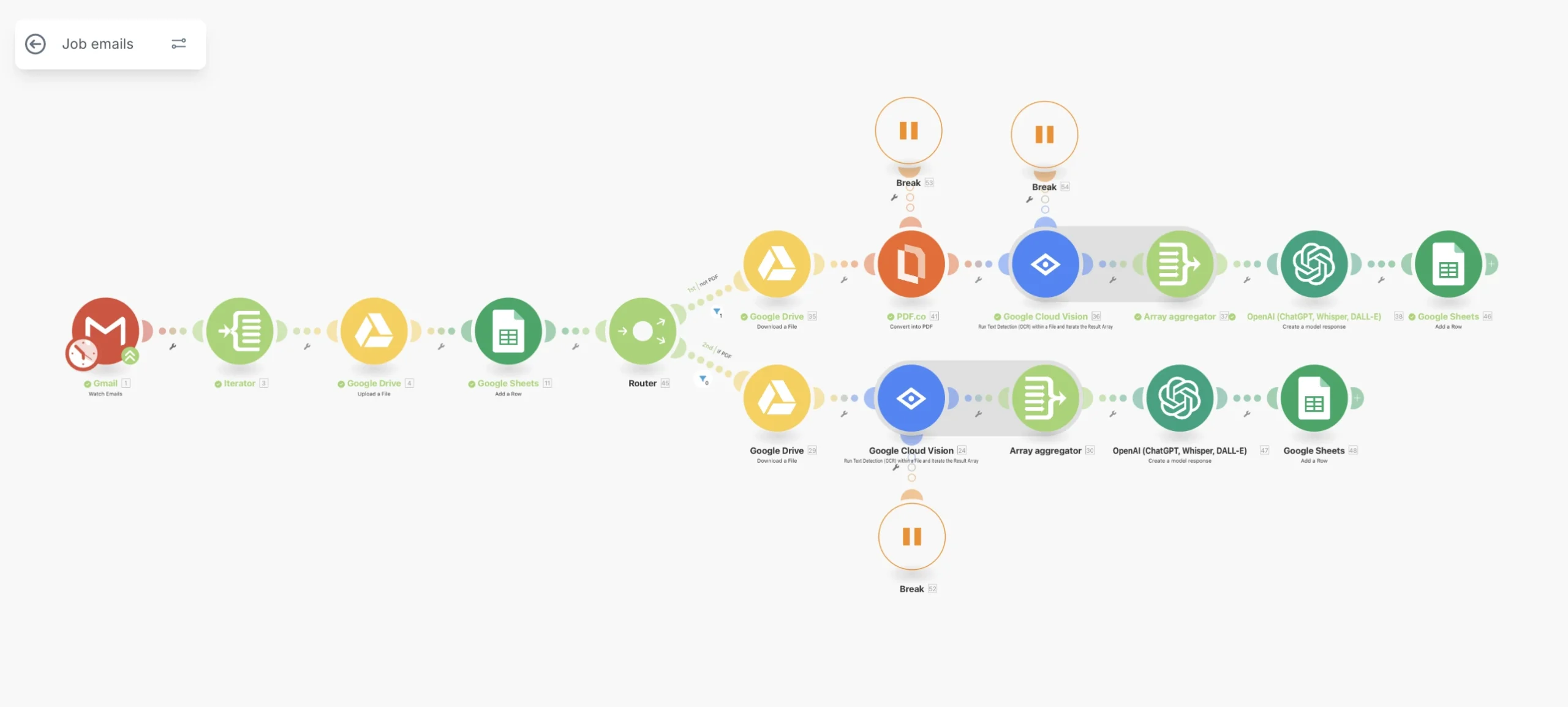 Job Email Processing — Google Vision OCR Pipeline